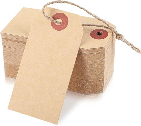 100 PCS Brown Tags with String, Marking Paper Hang Tags Attached Reinforced Hole,Writable Blank Price Gift Tag for All Occasions 2.75 x 1.37 Inch in Saudi Arabia