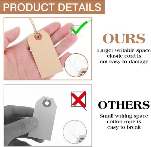 100 PCS Brown Tags with String, Marking Paper Hang Tags Attached Reinforced Hole,Writable Blank Price Gift Tag for All Occasions 2.75 x 1.37 Inch in Saudi Arabia
