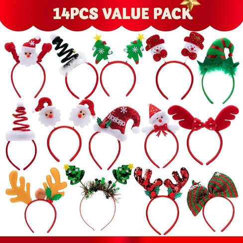 JOYIN 14 PCS Christmas Headbands with Different Designs Party Holiday Headbands for Kids Women Men Christmas Holiday Parties Favors (ONE Size FIT ALL) in Saudi Arabia