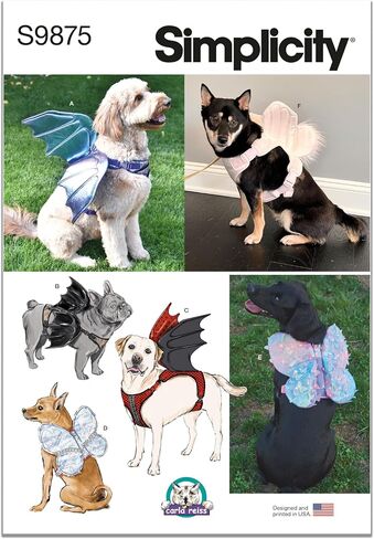 Simplicity Lightly Padded Dog Harness with Wings Sewing Pattern Packet by Carla Reiss, Design Code S9875, Sizes S-M-L, Multicolor in Saudi Arabia