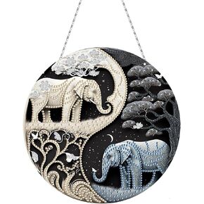 Generic DIY Acrylic Diamond Art Painting Wreath Kits Special Shaped Rhinestone Round Diamond Art Window Pendants Home Garden Wall Hanging Kits (Single Side Point Drill) (#07-Independence Day) in Kuwait