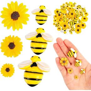 TIESOME 80 Pieces Tiny Resin Bees Daisy Flowers, 3 Sizes Resin Bees Daisy Decor Flatback Daisy Flowers Bumble Bees Embellishment for DIY Craft Scrapbooking Phone Case Wreath in Kuwait