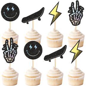 24Pcs Yellow Smiling Face and Lightning Cupcake One Happy Dude Cupcake Topper Baby Shower Gender Reveal Party Supplies in Saudi Arabia