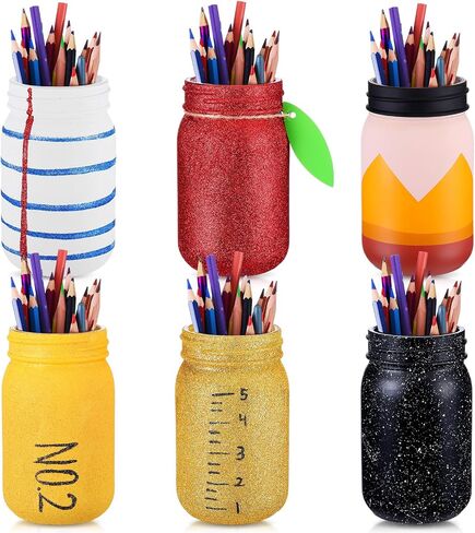 Zhehao 6 PCS موزع قلم رصاص للفصول الدراسية Glass Pencil Holder العودة إلى هدايا مدرس مدرس خط الملاحظات خط تكوين تلوين كتاب على شكل جرة Mason for الفصل الدراسي مكتب التقدير الطالب in Saudi Arabia