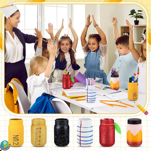 Zhehao 6 PCS موزع قلم رصاص للفصول الدراسية Glass Pencil Holder العودة إلى هدايا مدرس مدرس خط الملاحظات خط تكوين تلوين كتاب على شكل جرة Mason for الفصل الدراسي مكتب التقدير الطالب in Saudi Arabia