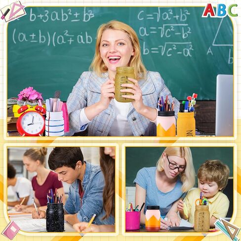 Zhehao 6 PCS موزع قلم رصاص للفصول الدراسية Glass Pencil Holder العودة إلى هدايا مدرس مدرس خط الملاحظات خط تكوين تلوين كتاب على شكل جرة Mason for الفصل الدراسي مكتب التقدير الطالب in Saudi Arabia