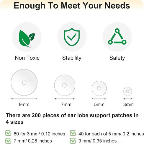 200 Pcs Clear Piercing Disc for Piercing Bump 3/5/7/9 mm, Silicone Earring Backs Supports Pads, Plastic Earlobe Stabilizer Patches (4 Sizes) in Saudi Arabia