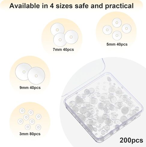 200 Pcs Clear Piercing Disc for Piercing Bump 3/5/7/9 mm, Silicone Earring Backs Supports Pads, Plastic Earlobe Stabilizer Patches (4 Sizes) in Saudi Arabia