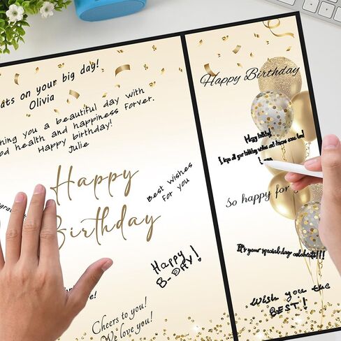 DARUNAXY Purple Birthday Party Decorations, Jumbo Happy Birthday Alternative Signature Guestbook for Women Girls Cheers to 30 40 50 60 70 80 90 Years Old Gifts Signing Card Board Party Supplies in Kuwait
