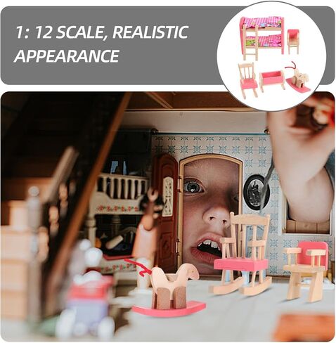 1:12 النطاق الخشب بطابقين سرير أثاث دمية سلم وخيول هزاز ، ملحقات مصغرة DIY لديكور غرفة نوم الدمية in Saudi Arabia