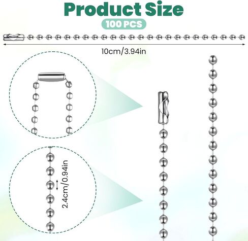 100pcs 4 inch Bead Chains Connector Clasp Metal Key Chains Adjustable Antiqued Metal Bead Steel Chain Ball Chain Keychain Tag Key Rings Beaded Keychain for Jewelry Finding Making Accessories DIY Craft in Saudi Arabia