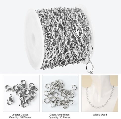 Kyutong Texture Oval Circle Chains for Jewelry Making 16.4 Feet Stainless Steel Silver Chain with Jewelry Supplies for Men Women DIY Necklace Crafts in Kuwait