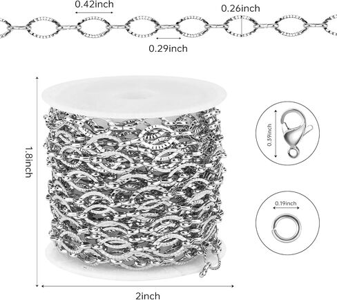 Kyutong Texture Oval Circle Chains for Jewelry Making 16.4 Feet Stainless Steel Silver Chain with Jewelry Supplies for Men Women DIY Necklace Crafts in Kuwait