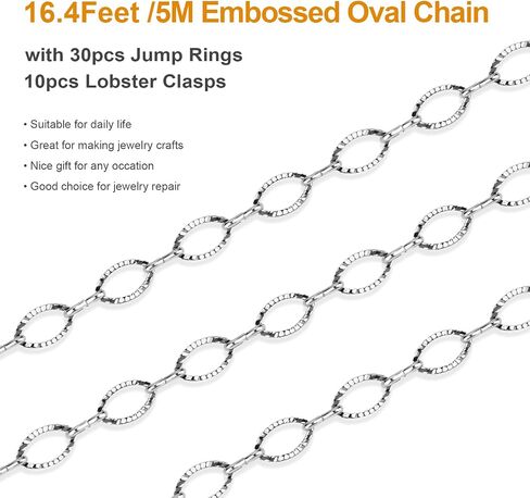 Kyutong Texture Oval Circle Chains for Jewelry Making 16.4 Feet Stainless Steel Silver Chain with Jewelry Supplies for Men Women DIY Necklace Crafts in Kuwait