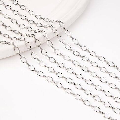 Kyutong Texture Oval Circle Chains for Jewelry Making 16.4 Feet Stainless Steel Silver Chain with Jewelry Supplies for Men Women DIY Necklace Crafts in Kuwait