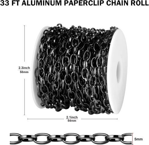 33FT Black Paperclip Chain for Jewelry Making 5MM Black Plated Aluminum Oval Link Chain Roll Bulk for DIY Crafts Jewelry Making in Saudi Arabia