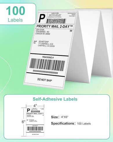 asprink 4 "× 6" ملصقات حرارية فانفولد - ملصقات الشحن الحرارية Asprink - ملصقات بريد بيضاء لطابعات الملصقات الحرارية (نمط فانفولد و 500 ملصقات) in Kuwait