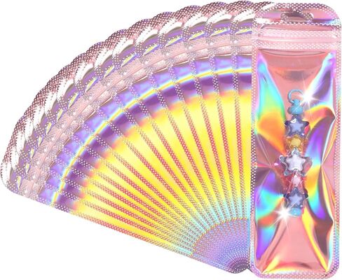 100Pcs Holographic Pen Bag, 2.4x7 inch Resealable Smell-Proof Packaging Bags Small Candy Bag Foil Zip-lock Pouch for Party Favors Lip Gloss Eyeliner Pens Jewelry Candy (Rose) in Saudi Arabia