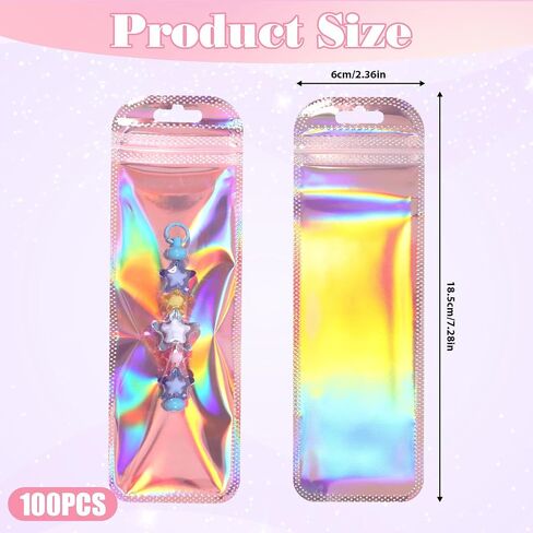100Pcs Holographic Pen Bag, 2.4x7 inch Resealable Smell-Proof Packaging Bags Small Candy Bag Foil Zip-lock Pouch for Party Favors Lip Gloss Eyeliner Pens Jewelry Candy (Rose) in Saudi Arabia