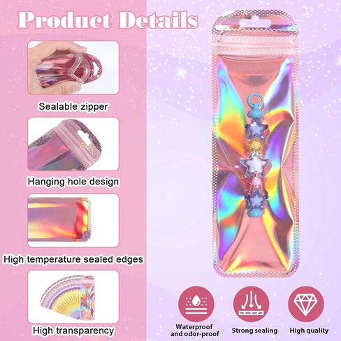 100Pcs Holographic Pen Bag, 2.4x7 inch Resealable Smell-Proof Packaging Bags Small Candy Bag Foil Zip-lock Pouch for Party Favors Lip Gloss Eyeliner Pens Jewelry Candy (Rose) in Saudi Arabia
