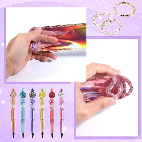 100Pcs Holographic Pen Bag, 2.4x7 inch Resealable Smell-Proof Packaging Bags Small Candy Bag Foil Zip-lock Pouch for Party Favors Lip Gloss Eyeliner Pens Jewelry Candy (Rose) in Saudi Arabia