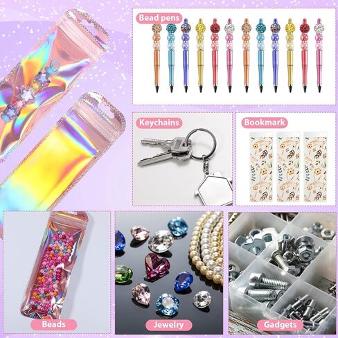 100Pcs Holographic Pen Bag, 2.4x7 inch Resealable Smell-Proof Packaging Bags Small Candy Bag Foil Zip-lock Pouch for Party Favors Lip Gloss Eyeliner Pens Jewelry Candy (Rose) in Saudi Arabia