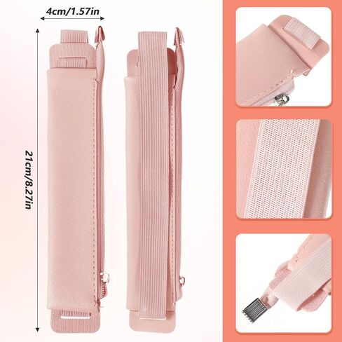 Elastic Pen Holder for Notebook, 2 Pcs Notebook Pen Holder Adjustable Pen Sleeve Pouch, PU Leather Pencil Case with Adjustable Band Pencil Holder Case for Women Bible Planners Book Binder (Pink, Grey) in Saudi Arabia