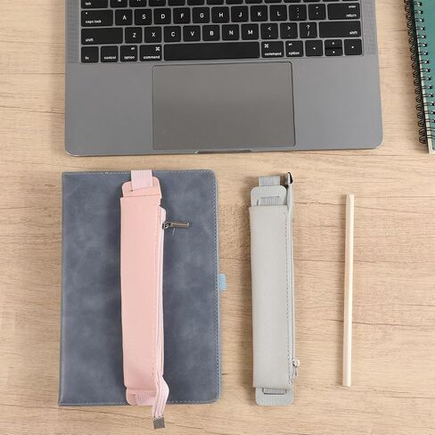 Elastic Pen Holder for Notebook, 2 Pcs Notebook Pen Holder Adjustable Pen Sleeve Pouch, PU Leather Pencil Case with Adjustable Band Pencil Holder Case for Women Bible Planners Book Binder (Pink, Grey) in Saudi Arabia