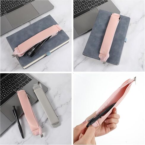 Elastic Pen Holder for Notebook, 2 Pcs Notebook Pen Holder Adjustable Pen Sleeve Pouch, PU Leather Pencil Case with Adjustable Band Pencil Holder Case for Women Bible Planners Book Binder (Pink, Grey) in Saudi Arabia