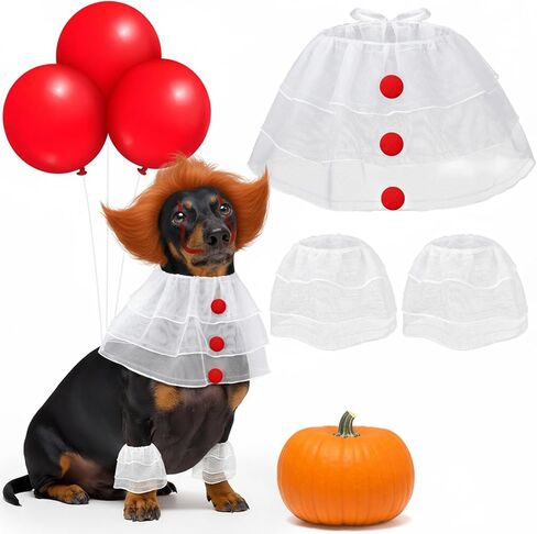 Dog Halloween Clown Costume Set for Medium Large Dog Cosplay Clothes Outfit Accessories Include 1 Collar with Red Pom Pom Balls, 2 Leggings, 3 Red Balloons for Puppy Cat Pet Party Supplies in Saudi Arabia