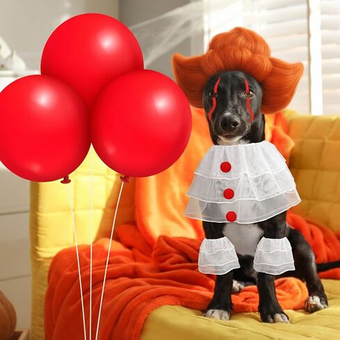 Dog Halloween Clown Costume Set for Medium Large Dog Cosplay Clothes Outfit Accessories Include 1 Collar with Red Pom Pom Balls, 2 Leggings, 3 Red Balloons for Puppy Cat Pet Party Supplies in Saudi Arabia