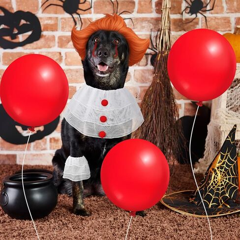 Dog Halloween Clown Costume Set for Medium Large Dog Cosplay Clothes Outfit Accessories Include 1 Collar with Red Pom Pom Balls, 2 Leggings, 3 Red Balloons for Puppy Cat Pet Party Supplies in Saudi Arabia