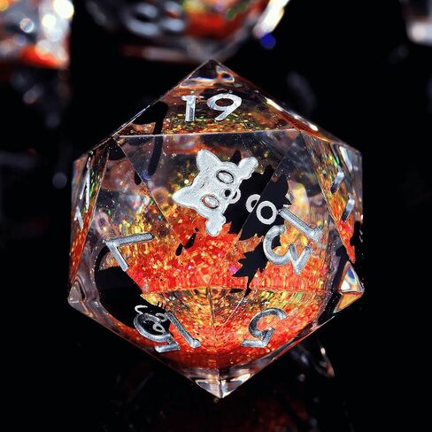 Single 20 Sided dice, Liquid Core d20-22mm, Cat DND Dice Set for Dungeons and Dragons, Role-Playing Games - Unique Design with Cute Black Cat (Green) in Kuwait