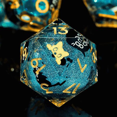 Single 20 Sided dice, Liquid Core d20-22mm, Cat DND Dice Set for Dungeons and Dragons, Role-Playing Games - Unique Design with Cute Black Cat (Green) in Saudi Arabia