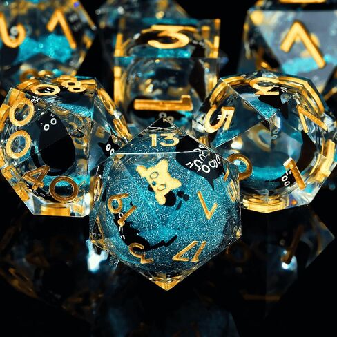 Single 20 Sided dice, Liquid Core d20-22mm, Cat DND Dice Set for Dungeons and Dragons, Role-Playing Games - Unique Design with Cute Black Cat (Green) in Saudi Arabia