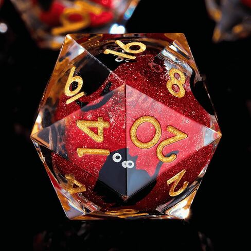 Single 20 Sided dice, Liquid Core d20-22mm, Cat DND Dice Set for Dungeons and Dragons, Role-Playing Games - Unique Design with Cute Black Cat (Green) in Saudi Arabia
