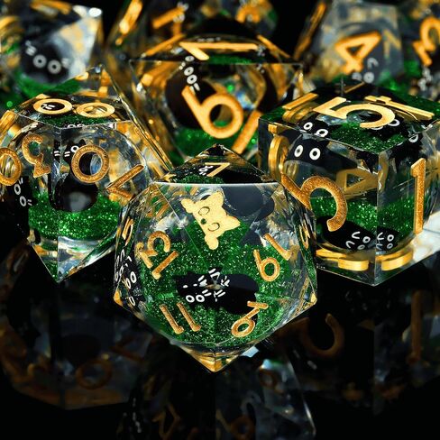 Single 20 Sided dice, Liquid Core d20-22mm, Cat DND Dice Set for Dungeons and Dragons, Role-Playing Games - Unique Design with Cute Black Cat (Green) in Saudi Arabia