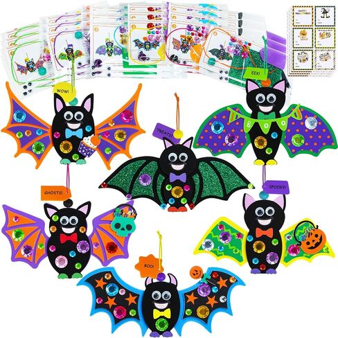 Winlyn 24 Sets Halloween Craft Kits - DIY Bat Ornaments & Decorations - Foam Bats - Kids' Arts & Crafts - Party Favors in Saudi Arabia