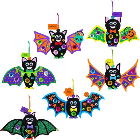 Winlyn 24 Sets Halloween Craft Kits - DIY Bat Ornaments & Decorations - Foam Bats - Kids' Arts & Crafts - Party Favors in Saudi Arabia