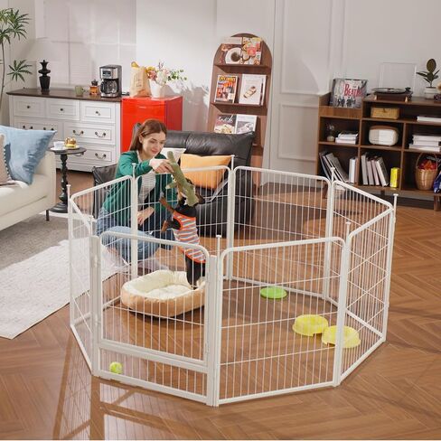 Sunsgrove Indoor Dog Playpen مع باب أوسع ، 24 بوصة 8 ألواح غير قلم الكلب القلم الداخلي ، سياج الكلب المضاد للصدأ ، مسرحية مجانية وآمنة ، أبيض in Kuwait