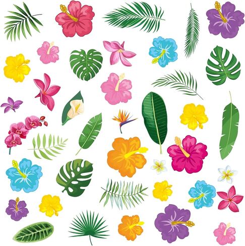 600Pcs Summer Hawaiian Flowers Stickers Tropical Floral Hibiscus Palm Leaves Paper Decals Colorful Luau Party Assorted Floral Sticker for Envelope Sealing Card Rewards Party Decor in Saudi Arabia
