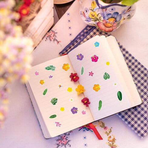 600Pcs Summer Hawaiian Flowers Stickers Tropical Floral Hibiscus Palm Leaves Paper Decals Colorful Luau Party Assorted Floral Sticker for Envelope Sealing Card Rewards Party Decor in Saudi Arabia