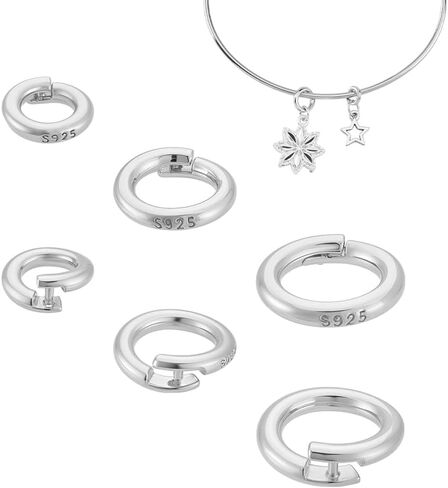 PH Pandahall 6pcs 925 Sterling Silver Locking Rings 6mm 8mm 10mm OD O-Ring Connectors Circle Rinking Ring Crimp Closure Concluds for Delace Bracelet Checain ، Silver. in Saudi Arabia