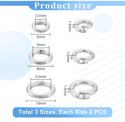 PH Pandahall 6pcs 925 Sterling Silver Locking Rings 6mm 8mm 10mm OD O-Ring Connectors Circle Rinking Ring Crimp Closure Concluds for Delace Bracelet Checain ، Silver. in Saudi Arabia