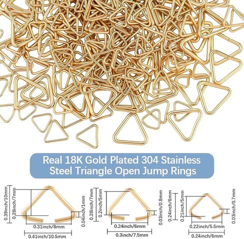 Beebeecraft 300Pcs 3 Sizes Triangle Open Jump Rings 18K Gold Plated 304 Stainless Steel Pinch Clip Bails Hang Drops for Drilled Beads Jewelry Making DIY Crafts in Saudi Arabia
