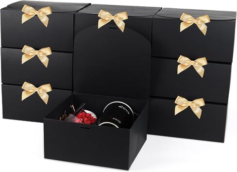 YEEHONG Gift Boxes with Lids, 8x8x4 Inch Kraft Paper Gift Box with Ribbon, Bridesmaid Proposal Box for Wedding, Packaging, Present, Birthday, Cupcake (10 Pack) in Saudi Arabia