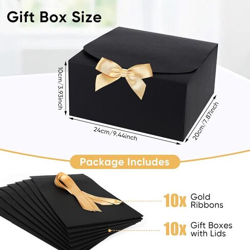 YEEHONG Gift Boxes with Lids, 8x8x4 Inch Kraft Paper Gift Box with Ribbon, Bridesmaid Proposal Box for Wedding, Packaging, Present, Birthday, Cupcake (10 Pack) in Saudi Arabia