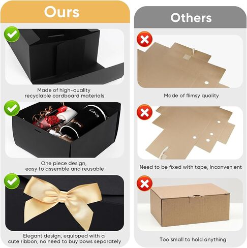 YEEHONG Gift Boxes with Lids, 8x8x4 Inch Kraft Paper Gift Box with Ribbon, Bridesmaid Proposal Box for Wedding, Packaging, Present, Birthday, Cupcake (10 Pack) in Saudi Arabia
