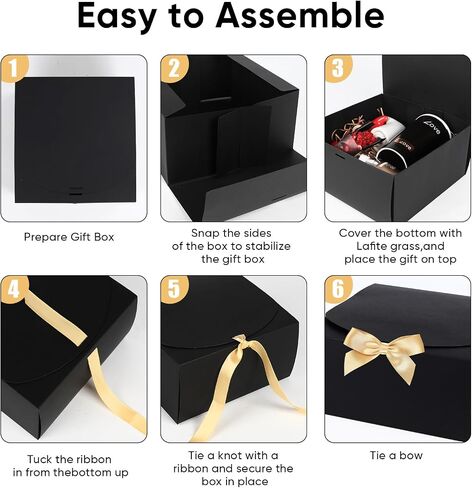 YEEHONG Gift Boxes with Lids, 8x8x4 Inch Kraft Paper Gift Box with Ribbon, Bridesmaid Proposal Box for Wedding, Packaging, Present, Birthday, Cupcake (10 Pack) in Saudi Arabia