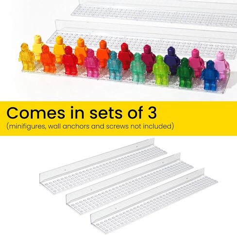 Minifigure Display Ledge 3 عبوات ، رف جدح على الحائط لأرقام Lego Minificures عرض أرفف عائمة لتخزين شاشة Lego لمجموعة Minifig in Kuwait